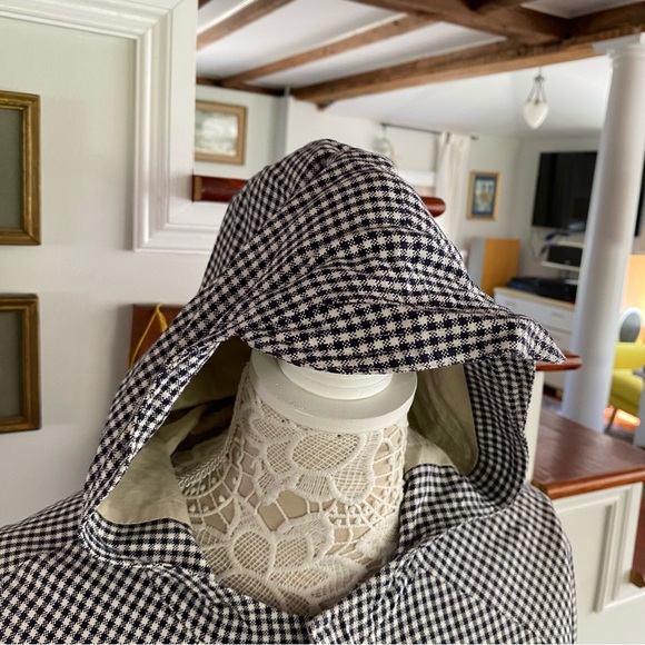 APC Navy Checkered Hooded Trench Coat Jacket Large - Picture 3 of 8